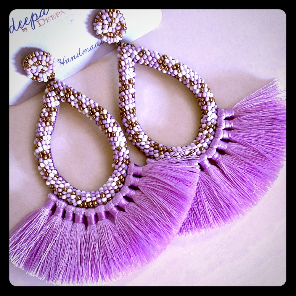 NWT Deepa Gurnani Beaded Tassel Hoop Chandeliers